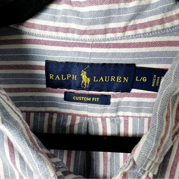 Ralph Lauren - Men’s Striped Custom Fit Buttoned Down Shirt - Sz. Lg - Picture 3 of 6
